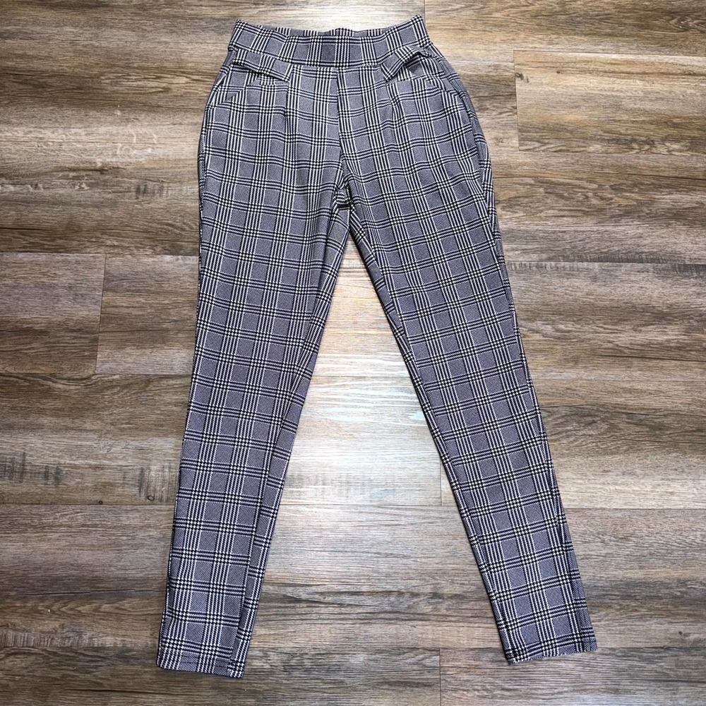 INDERO Ankle Pants Womens Small/Medium Black Glen Check Stretch Dark Academia